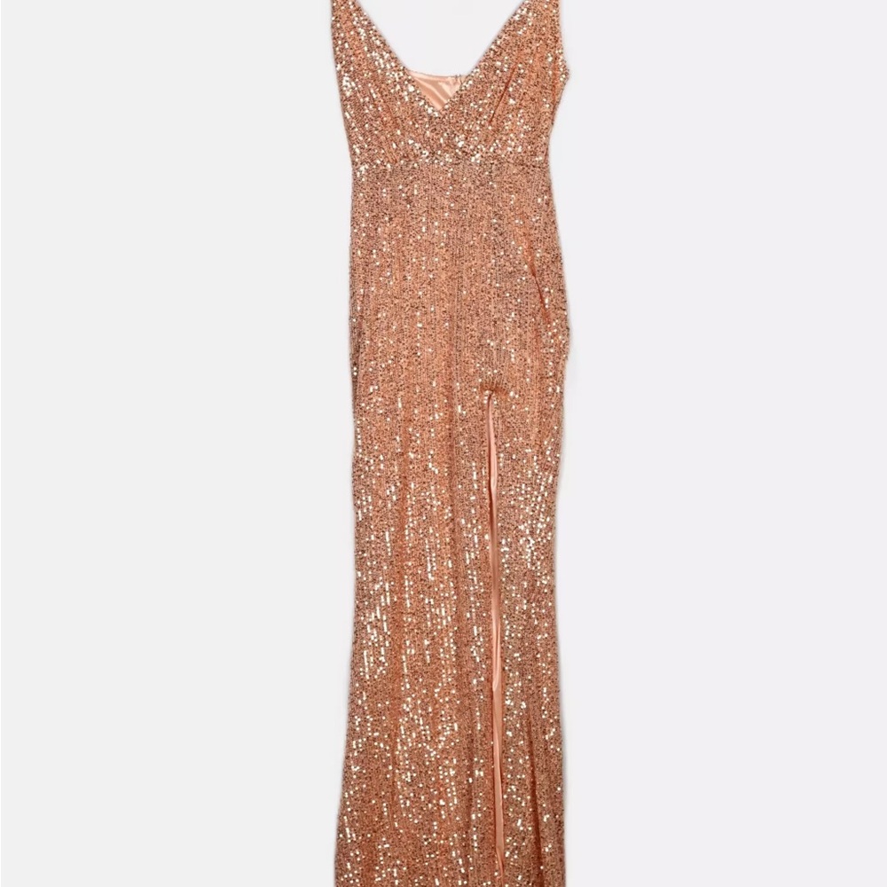 Club L London Rose Gold Sequin Maxi Dress